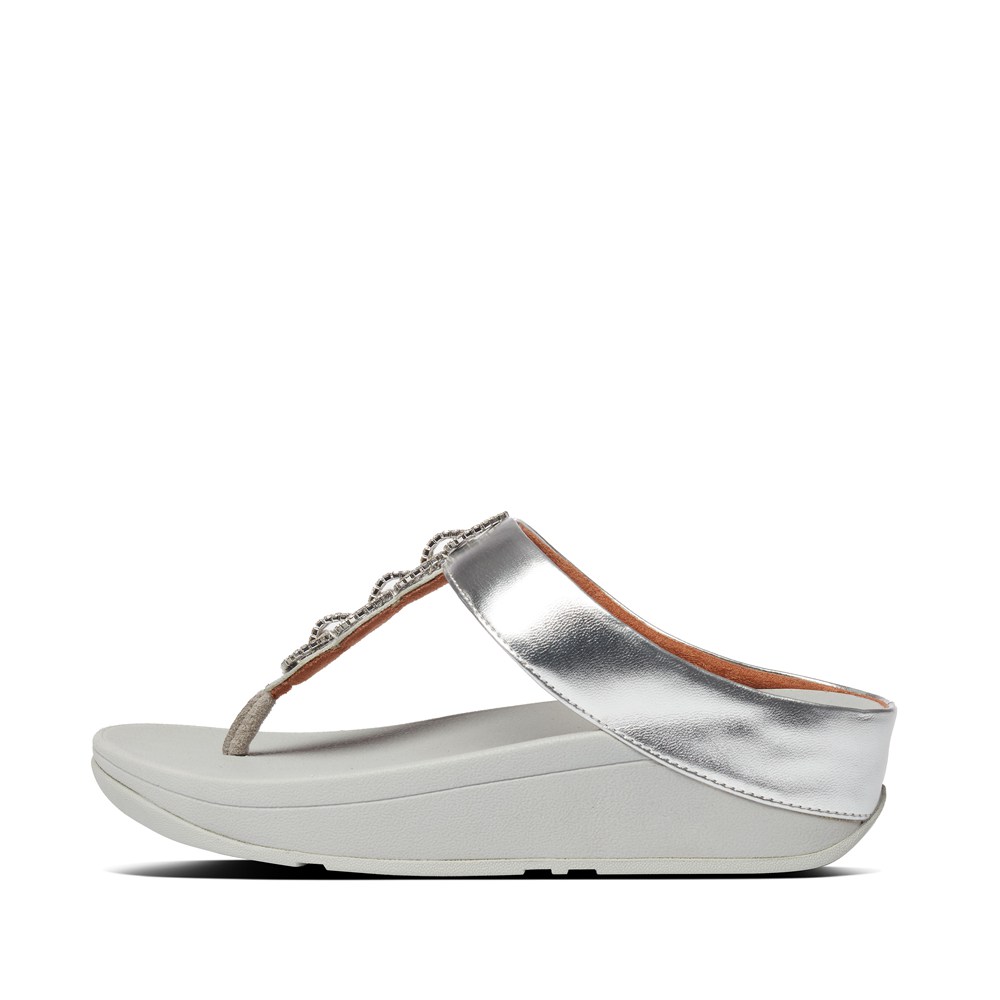 Fitflop Womens Sandals - Fino Sparkle Toe-post - Silver - 231-DGYBSL